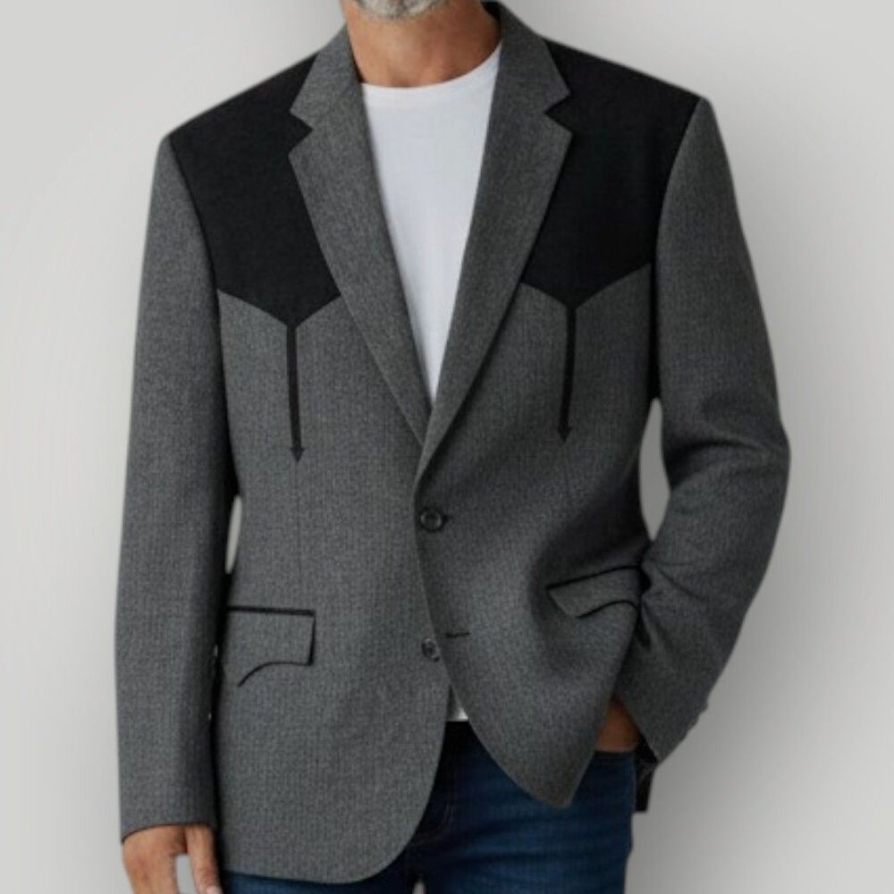 CIRCLE S Mens Vintage Blazer 50R Western Sport Coat Two Button Jacket Gray/Black